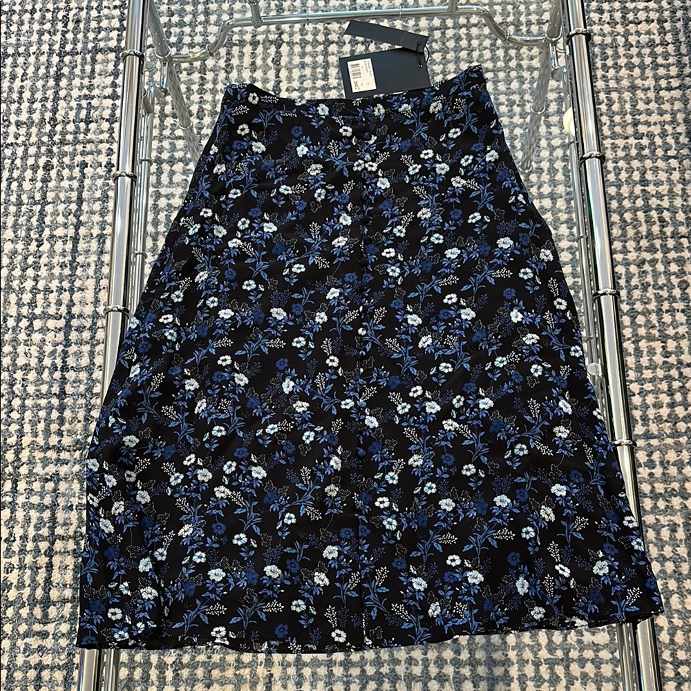 The Kooples Paris Blue Poppy Floral Black and Blue Skirt NWT